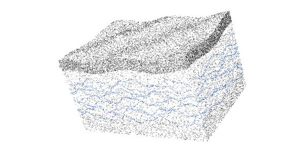 Drawing: skin cut open to show its layers, with the elastic fibres in blue.